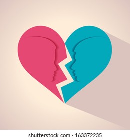 Illustration of male and female face with heart symbol