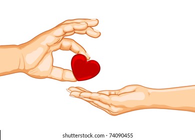 illustration of male and female hands giving heart on isolated background