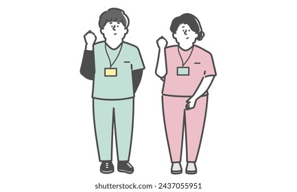 Illustration of a male and female nurse doing a fist pump