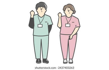 Illustration of a male and female nurse doing a fist pump