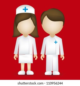 illustration of a male and female nurse isolated on blue background, vector illustration