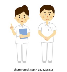Illustration of male and female nurses. White background vector data.