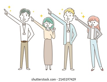 Illustration of a male and female office worker making a pointing pose