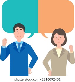 Illustration of a male and female office worker giving an opinion