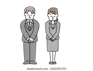  Illustration of male and female office workers bowing apologetically