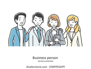 Illustration of male and female office workers with teamwork