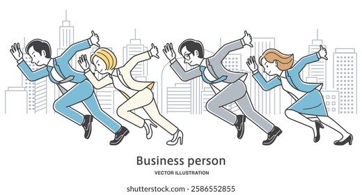 Illustration of male and female office workers making a start dash