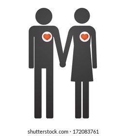 Illustration of a male and a female pictogram with hearts