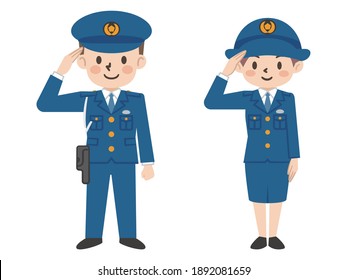 Illustration of a male and female police officer salute