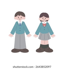 Illustration of male and female students [full body]