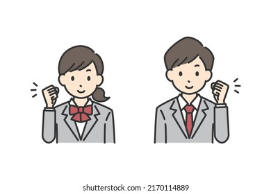 Illustration of male and female students in guts pose.