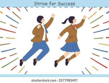 Illustration of male and female students jumping toward their goals