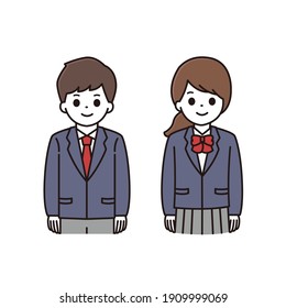 Illustration of male and female students in smiling uniforms