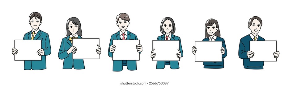 Illustration of male and female students wearing school uniforms holding flip flops in their hands