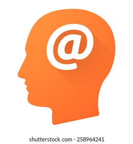 Illustration of a male head icon with an "at" sign