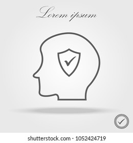 Illustration of a male head icon with a check mark