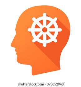 Illustration of a male head icon with a dharma chakra sign