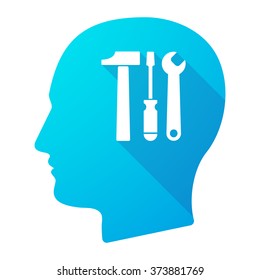 Illustration of a male head icon with a tool set