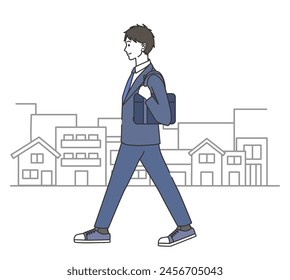 Illustration of a male high school student commuting to school