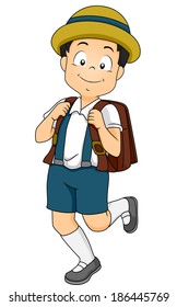 Illustration of a Male Japanese Student Wearing a Common Grade School Uniform