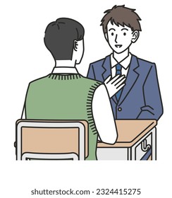 The illustration of Male junior high school student male high school student who consults on career path