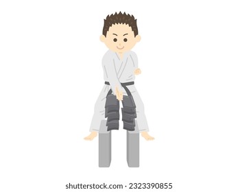 An illustration of a male karateka who breaks tiles.