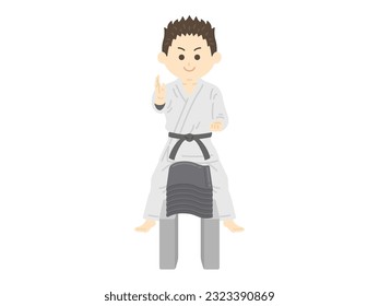 An illustration of a male karateka who breaks tiles.