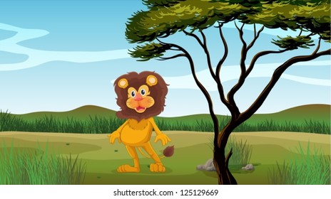 Illustration of a male lion in the jungle