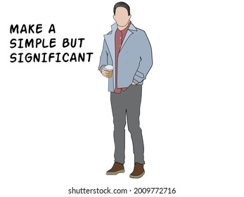 Illustration of a male model wearing a coat dress in winter in a simple style with the text "Make a Simple But Significant".