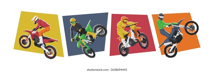 Illustration of male motocross rider character. Race, extreme sport. Flat vector cartoon style.