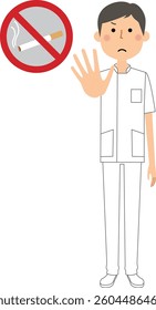 It is an illustration of a male nurse to stop.