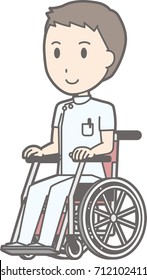 Illustration of a male nurse wearing a white coat on a wheelchair