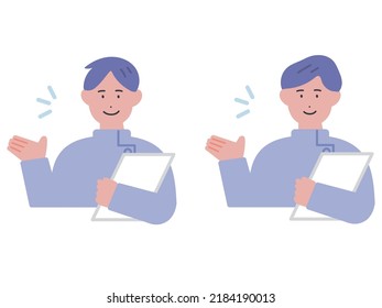 Illustration of a male nurse who guides with a medical record