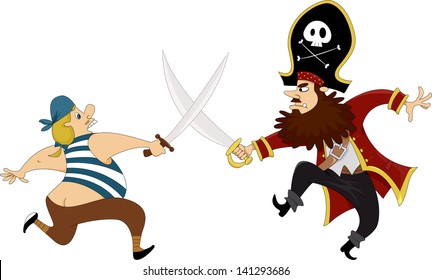 Illustration of Male Pirates having a Swordfight