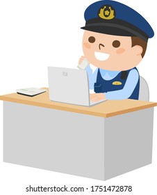 Illustration of a male police officer calling with a smile.