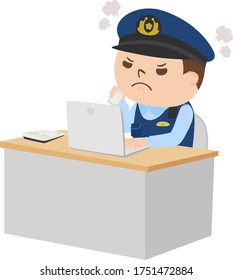Illustration of a male police officer calling angry.