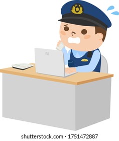 Illustration of a male police officer calling in a panic.