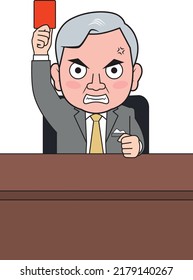 Illustration of a male president presenting a red card