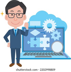 Illustration of a male programmer using a personal computer