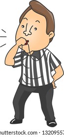 Illustration of a male referee blowing whistle