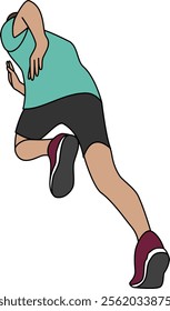 Illustration of a male runner dressed in a sporty outfit in sprint,showcasing speed, movement, athleticism and focus. Perfect for promoting running events, fitness campaigns and sports events. 