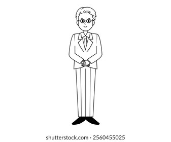 Illustration of a male salesperson serving a customer.　Full body illustration of a male businessman.