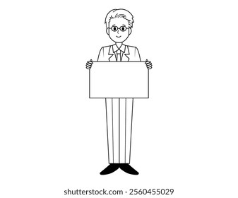 Illustration of a male salesperson serving a customer.　Full body illustration of a male businessman.