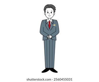 Illustration of a male salesperson serving a customer.　Full body illustration of a male businessman.