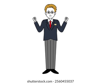 Illustration of a male salesperson serving a customer.　Full body illustration of a male businessman.