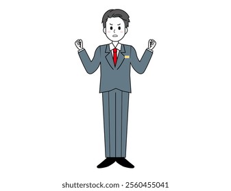 Illustration of a male salesperson serving a customer.　Full body illustration of a male businessman.