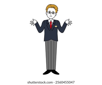 Illustration of a male salesperson serving a customer.　Full body illustration of a male businessman.