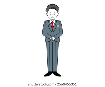 Illustration of a male salesperson serving a customer.　Full body illustration of a male businessman.