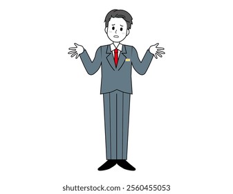 Illustration of a male salesperson serving a customer.　Full body illustration of a male businessman.