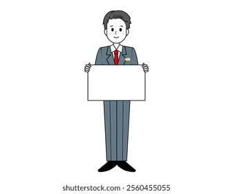 Illustration of a male salesperson serving a customer.　Full body illustration of a male businessman.